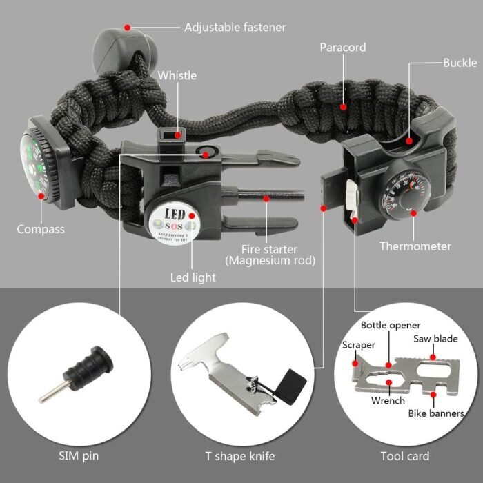 21 in 1 Adjustable Paracord Survival Bracelet - Image 7