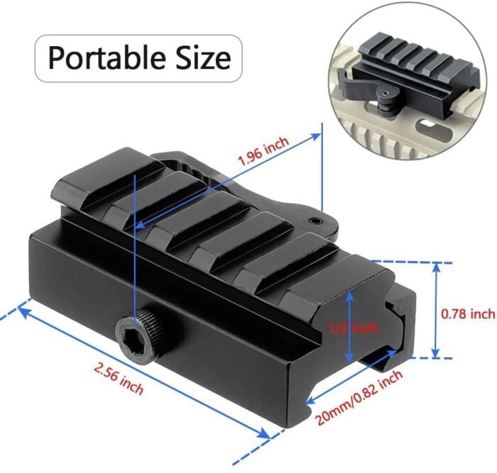 Picatinny Riser Mount, 5 Slots 1/2 Inch Low Profile Rail Adaptor with QD Quick Release Rail Base - Image 7
