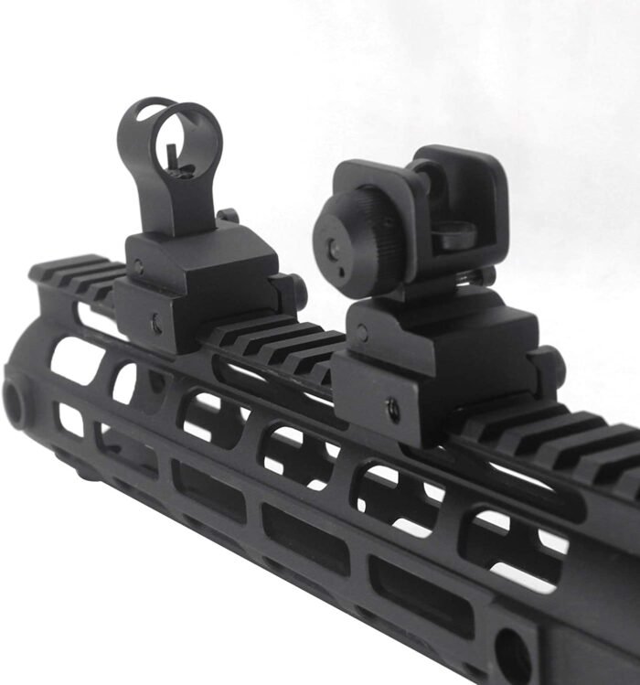 AR-15/AR-10 FLIP UP FRONT REAR BACKUP IRON SIGHT SET WITH ELEVATION WINDOW FIT 21MM RAILS - Image 7