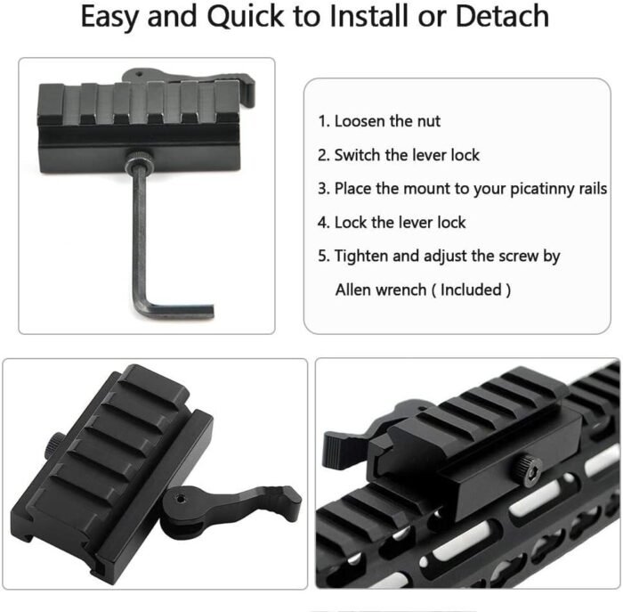Picatinny Riser Mount, 5 Slots 1/2 Inch Low Profile Rail Adaptor with QD Quick Release Rail Base - Image 4