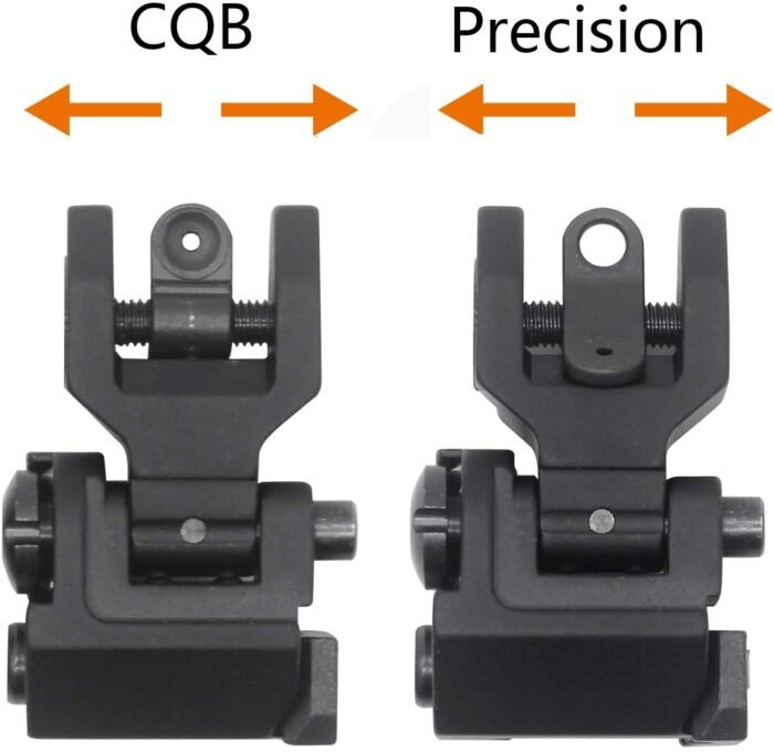 AR-15/AR-10 FLIP UP FRONT REAR BACKUP IRON SIGHT SET WITH ELEVATION WINDOW FIT 21MM RAILS - Image 3