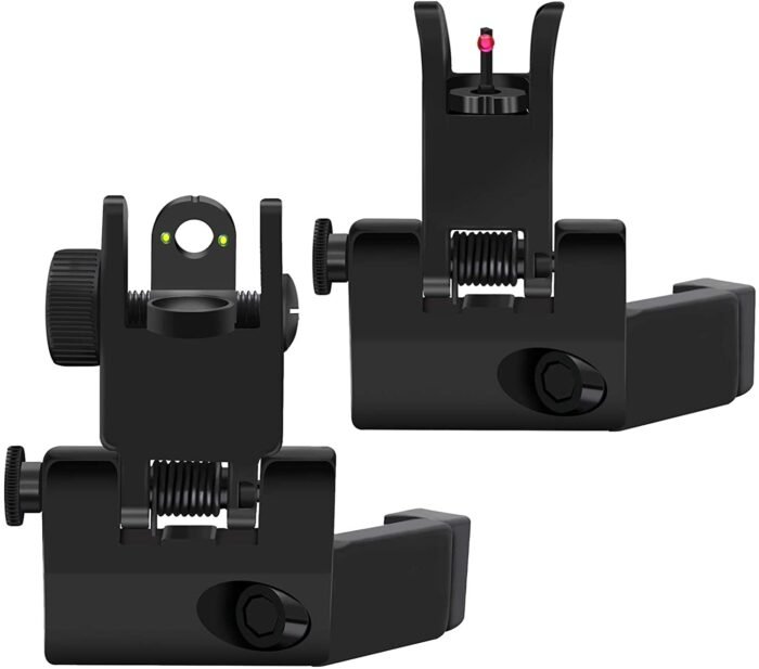 AR15/AR10 FIBER OPTICS IRON SIGHTS LOW PROFILE 45 DEGREE FLIP-UP FRONT AND REAR SIGHTS WITH RED AND GREEN DOTS FIT PICATINNY WEAVER RAILS - Image 3