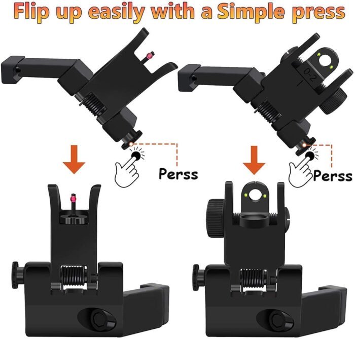 AR15/AR10 FIBER OPTICS IRON SIGHTS LOW PROFILE 45 DEGREE FLIP-UP FRONT AND REAR SIGHTS WITH RED AND GREEN DOTS FIT PICATINNY WEAVER RAILS - Image 5