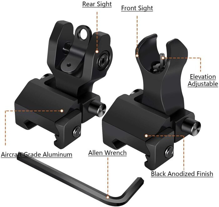 AR-15/AR-10 MIL-SPEC PLATFORM HK REAR AND FRONT FLIP-UP IRON SIGHT FIT 21MM RAILS - Image 3