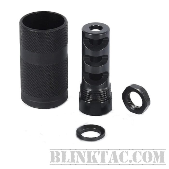 3.223/5.56 1/2x28 TPITPI Precision Muzzle Brake CNC Steel With Aluminium Threaded Sleeve Can QPQ Finished Coating