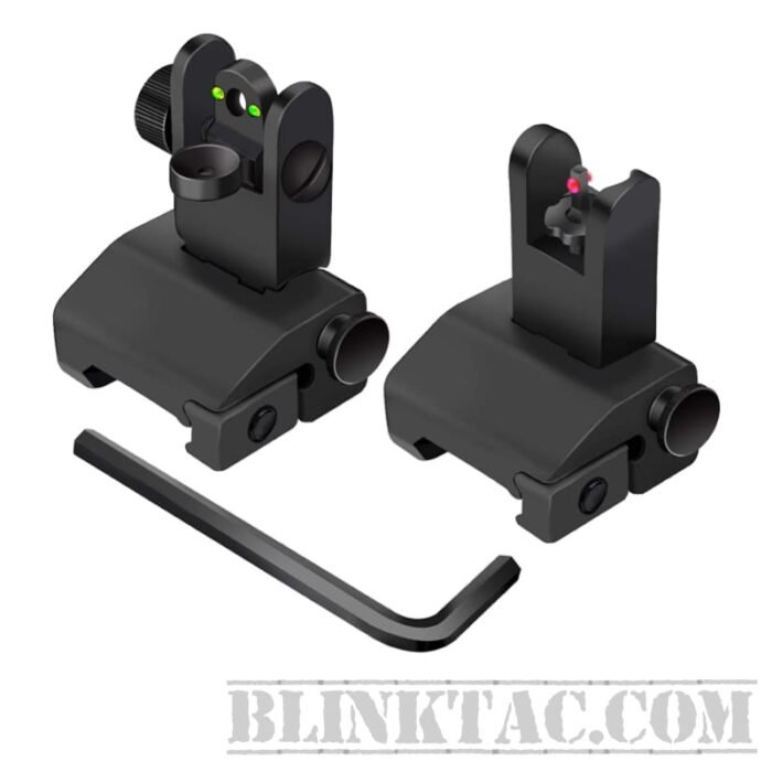 Flip Up Iron Sights -BlinkTac Iron Sights Fiber Optics Flip Up Rapid Transition Front and Rear Sights with Visible Red and Green Dots Fit Picatinny Weaver Rails