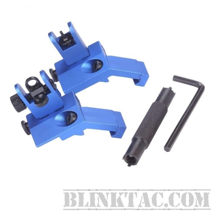 Tactical Flip Up 45 Degree Offset Front and Rear Iron Backup Sight Blue