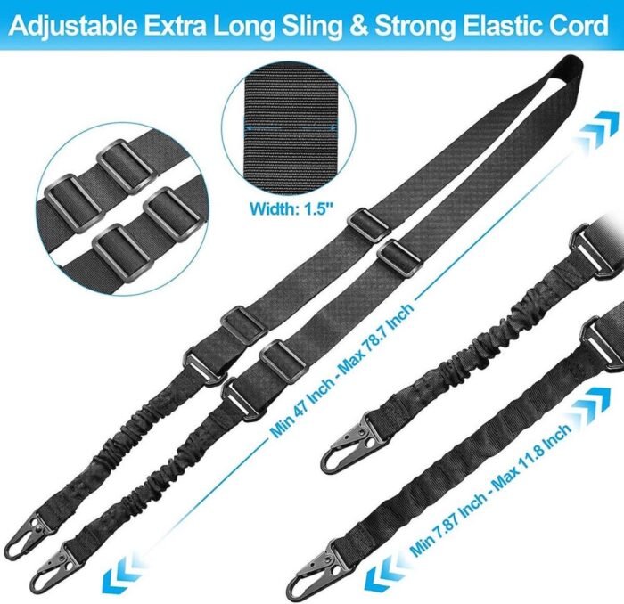 Tactical Two Point Quick Detach Sling Rifle Gun Sling Dual Bungee Strap Snap Hook Adjustable - Image 3