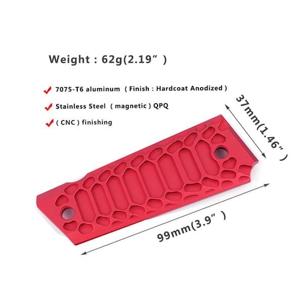 Valkyrie Dynamics 1911 Government/Commander Full Size Grips Aluminum Cobra Skeleton Brushed FS-02silver/RED/FDE - Image 5