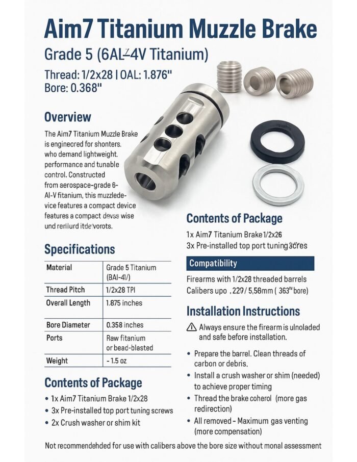 Aim7 Titanium Muzzle Brake – Grade 5 (6Al-4V Titanium) 1/2x28 - Image 8