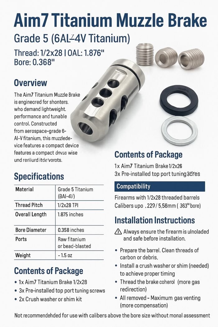 Aim7 Titanium Muzzle Brake – Grade 5 (6Al-4V Titanium) 1/2x28 - Image 9